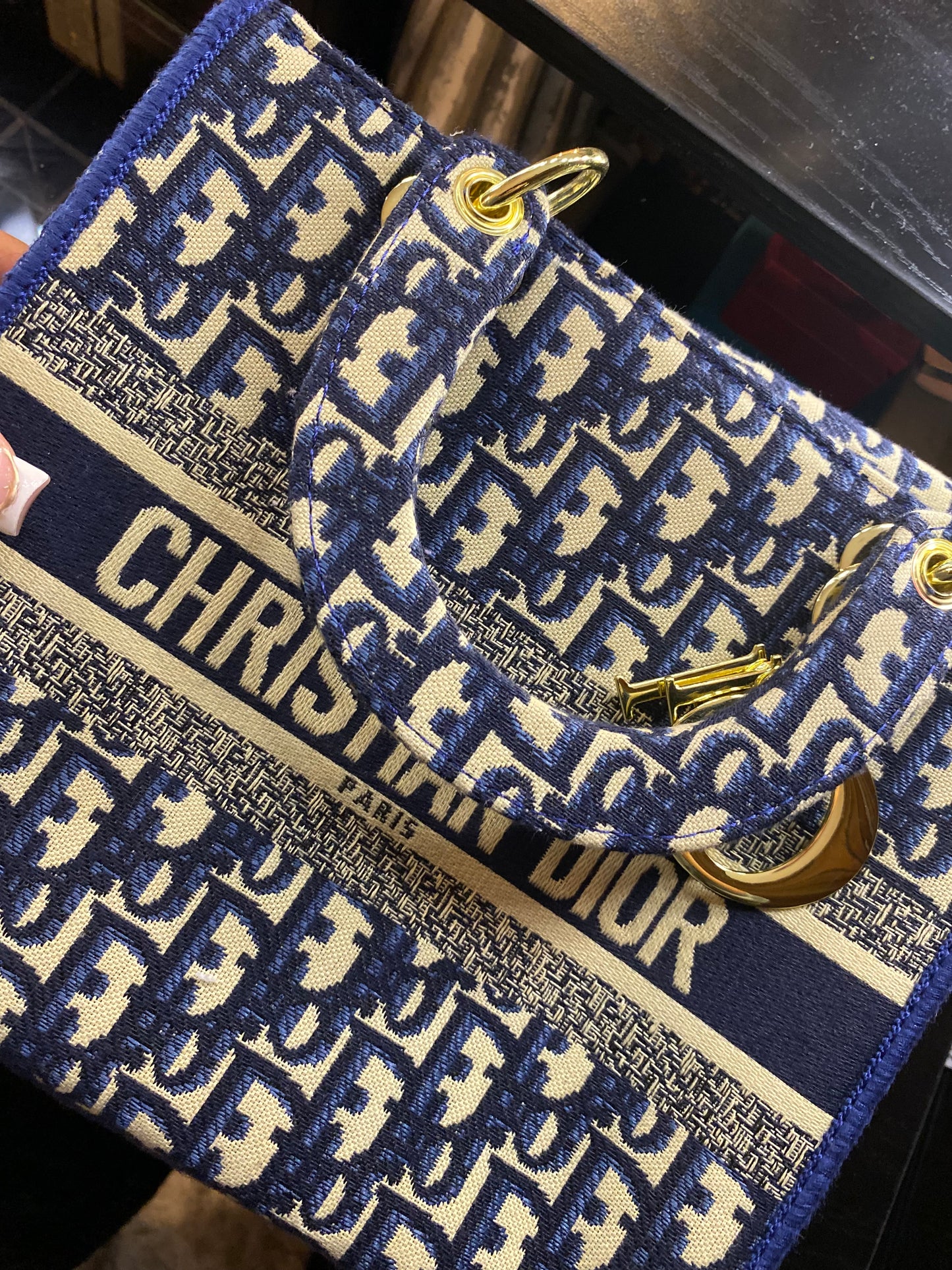 Christian Dior, Blue And White Tote Purse